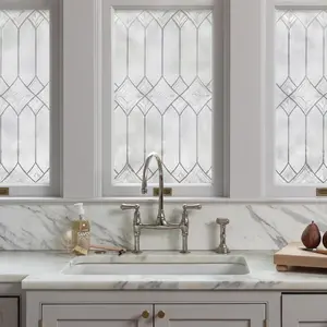 Window Privacy Film Textured Leaded Glass Design Static Cling Blocks Views UV Protection Easy to Apply Removable Made in USA 24 x 36 Inch