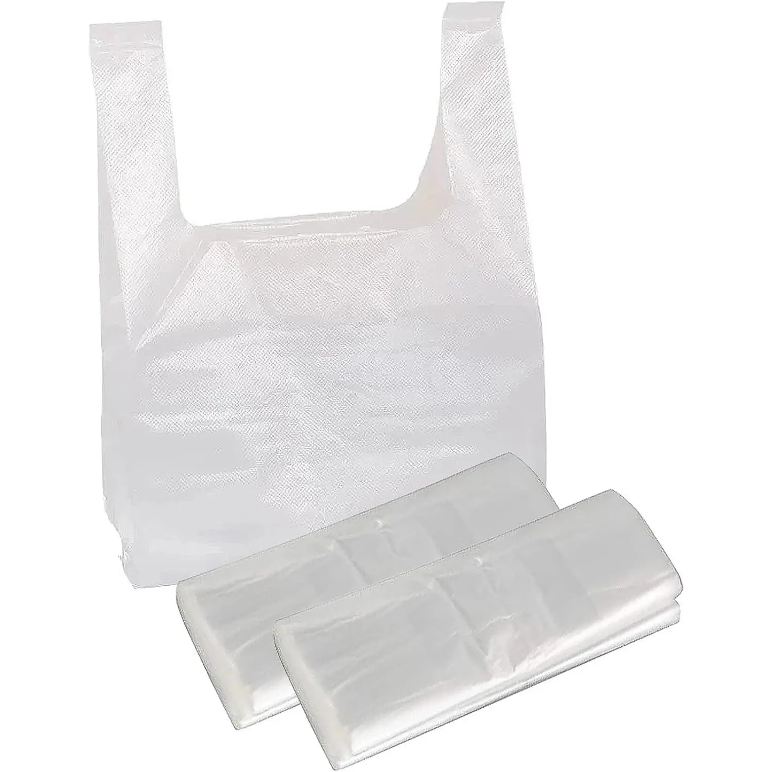 Plastic Bags 100 Pack 12.6'' x 6.5" x 19.7" White T-shirt Bag for Grocery Shopping  Supermarket Restaurants Trash