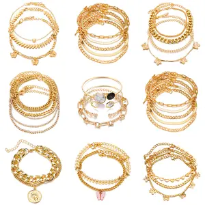 Vintage Chunky Chain Anklet & Bracelet Set for Women – Layered Minimalist Aesthetic Jewelry, Trendy Y2K Beach & Everyday Accessories