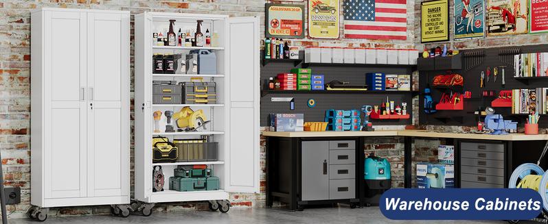 GEITIN 75" Tall Metal Garage Storage Cabinet with Wheels & Locking Doors, 5 Adjustable Shelves, Heavy Duty Steel Tool Cabinet for Garage, Home, Office, Shop