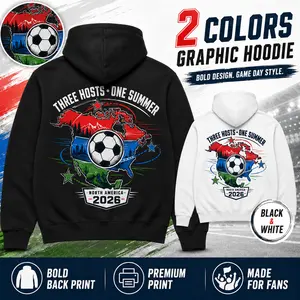 Three Hosts One Summer Soccer 2026 Hoodie, North America Football Fan Back Print Sweatshirt