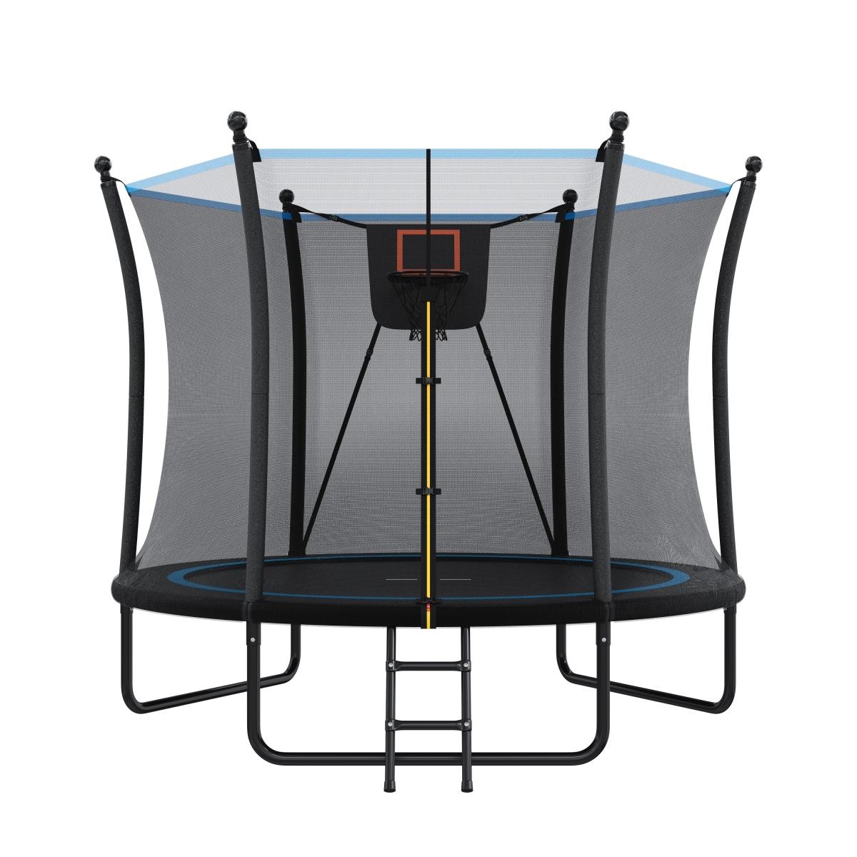 [Fahuac] 8FT Trampoline with Enclosure Net and Ladder, Outdoor Trampoline for Kids and Toddlers, Backyard Recreational Trampoline, Heavy Gauge Galvanized Steel Frame, 3 W-Shaped Legs