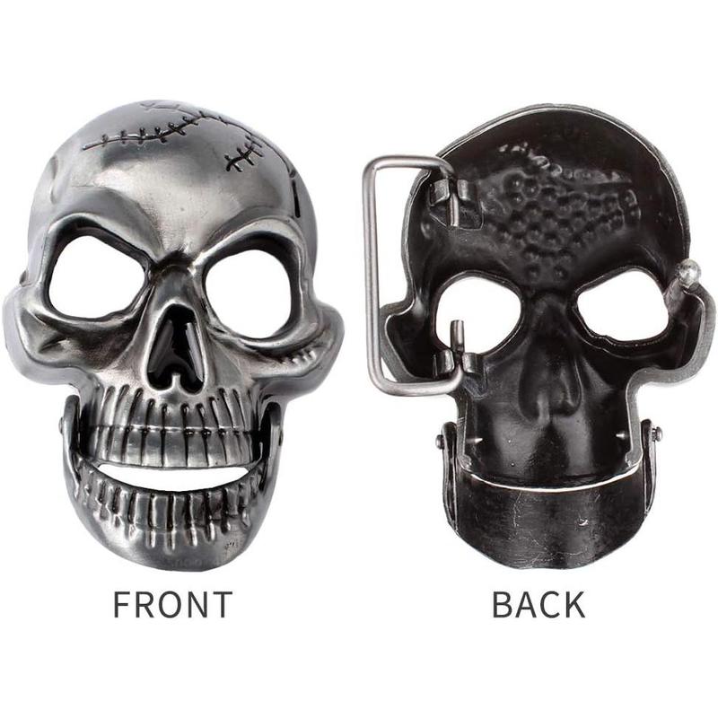 Fashion Men Skull  Leather Buckle Belt  Band Jeans Decorative Punk Belt Black