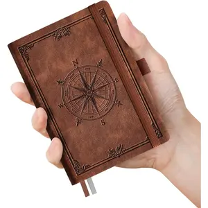 Brown B6 Mini Lined Pocket Journal Notebook for Men Women, 256 Numbered College Ruled Pages, Vintage Soft Leather Hardcover, 80gsm Paper, 4.1'' X 5.7'', Ideal for Work Office School