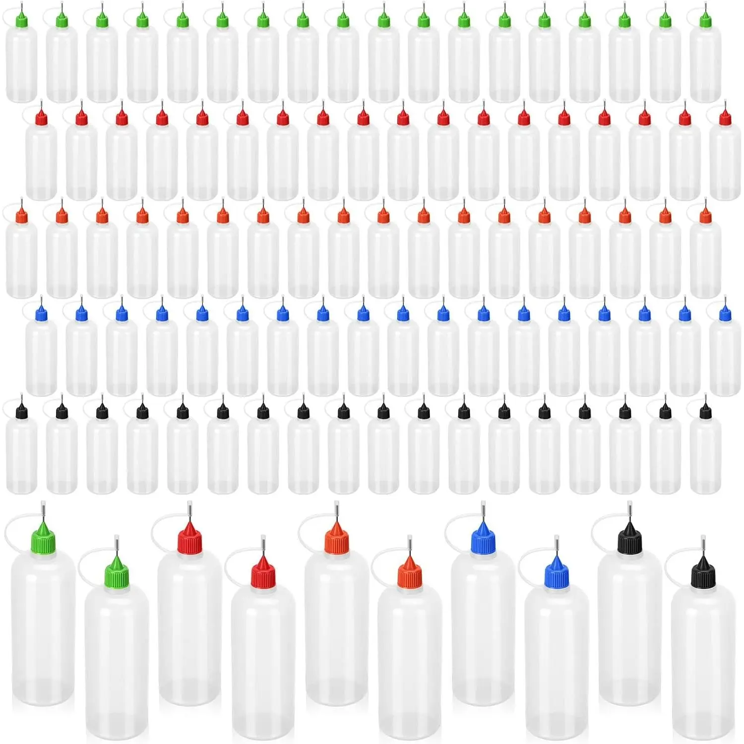 100Pcs 120ml / 4oz Precision Needle Tip Glue Bottle Bulk Plastic Precision Tip Aplicator Bottle Refillable Dropper Squeeze Bottles for DIY Paint Paper Quilling Craft Glue(Colorful)