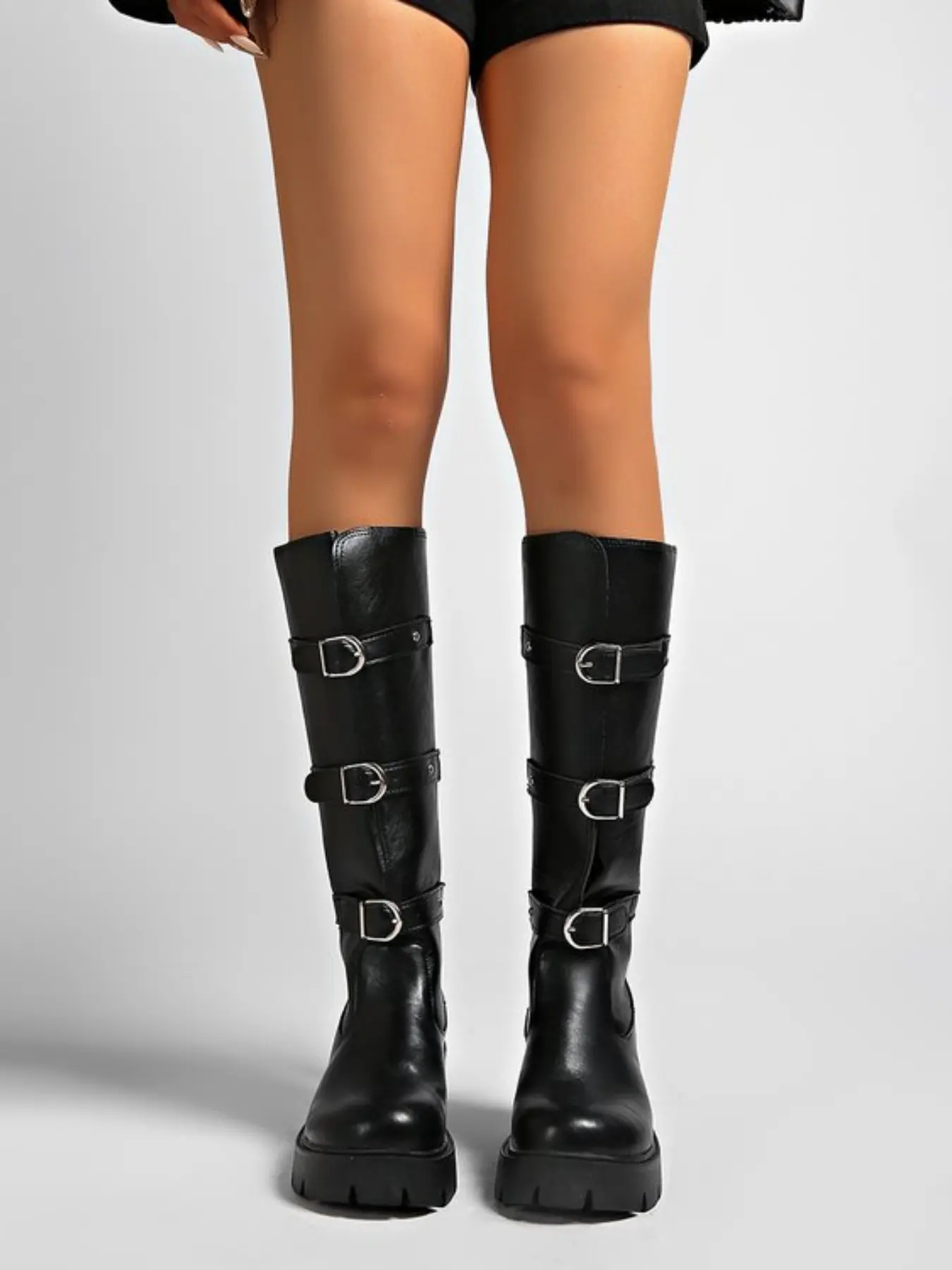 Women's Retro Thick Sole High Heel Motorcycle Boots, Casual Streetwear, Fall Winter, Anti-Slip Durable, Three Buckle Knight Long Boots