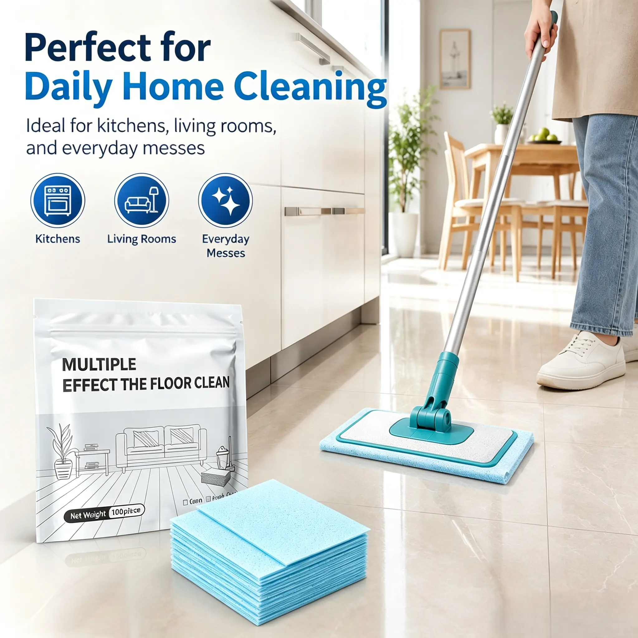 ZenDecor 100 Count Floor Cleaning Tablets - No More Sticky Chemical Residue, Dissolvable Mop Sheets Refill Pads for Hardwood, Tile, Laminate, Vinyl, Pet Friendly Household Deep Clean