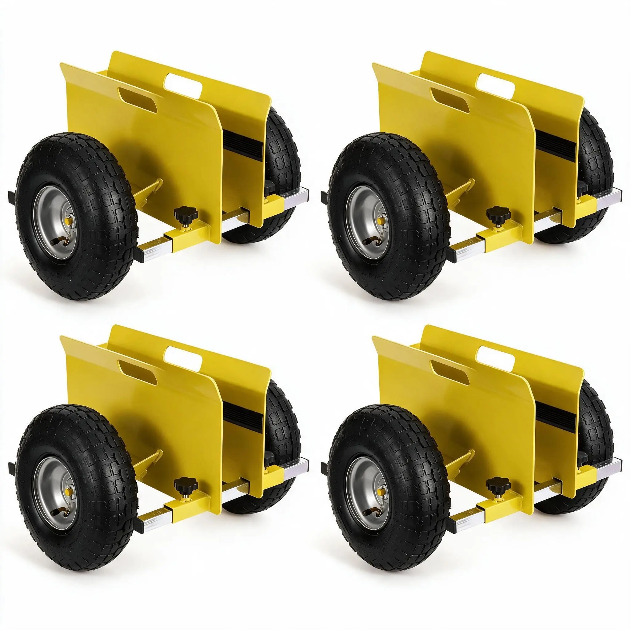 OP-600 lb Adjustable Panel Dolly Cart - Heavy-Duty Drywall/Sheet Goods Slab Mover - 10 in Pneumatic All-Terrain Tires - Steel Clamp Rolling Carrier - Yellow