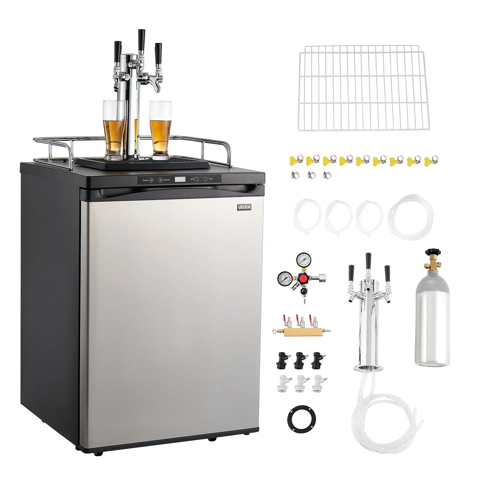 VEVOR Beer Kegerator, Triple Tap Home Draft Beer Dispenser for Ball Lock, Full Size Keg Refrigerator with 5lbs CO2 Tank, Hold 2 Sixth/ 2 Slim/ 3 Ball lock keg, 162L