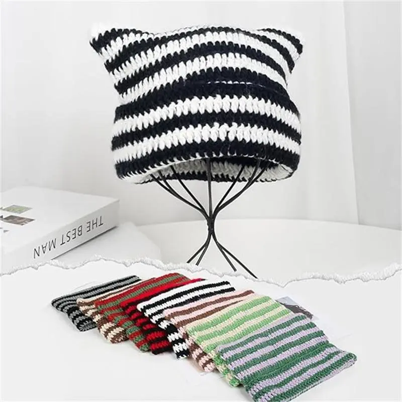 Cute Cat Ear Beanie Lazy Style Y2k Beanies, Winter Warm Crochet Hats for Women Girls Boys