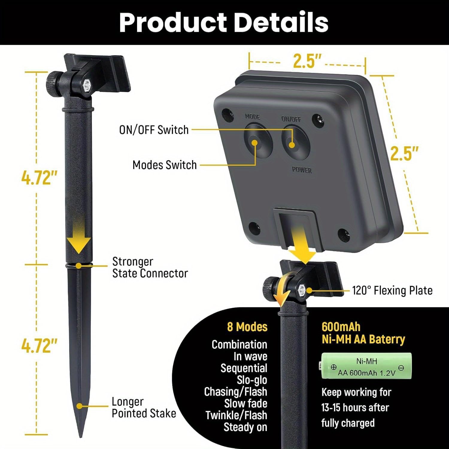 Solar-powered decorative string lights: The warm light version contains 200 LEDs, while the white light version contains 300 LEDs. They support 8 different flashing effects, making them perfect for decorating Christmas scenes, as well as for embellishing
