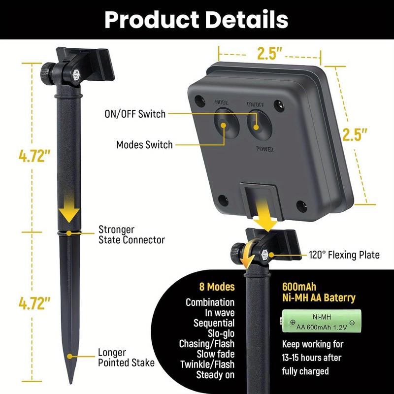 Solar-powered decorative string lights: The warm light version contains 200 LEDs, while the white light version contains 300 LEDs. They support 8 different flashing effects, making them perfect for decorating Christmas scenes, as well as for embellishing