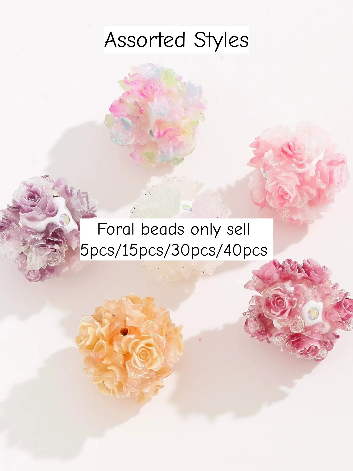 Rose Ball Clay DIY Bead Flowers, Elegant Floral Charms Making Supplies, DIY Beading, Random Styles, 5/15/30/40 Pieces, All Seasons