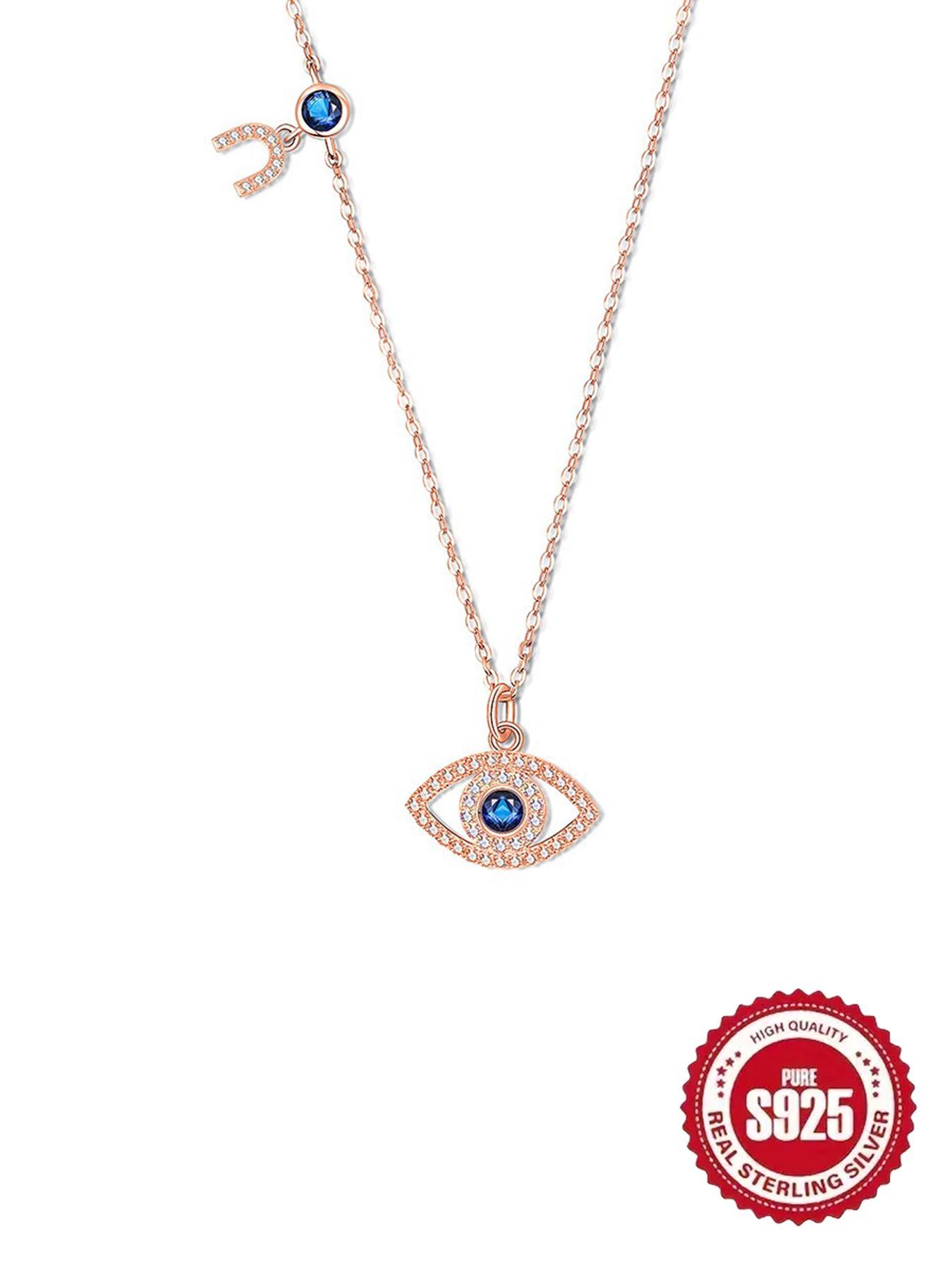 S925 Sterling Silver Evil Eye Design Cubic Zirconia Pendant Necklace for Women, Fashion Jewelry for Party, Daily Decor, Trendy All-match & Exquisite  Silver  Jewelry for Birthday Gift