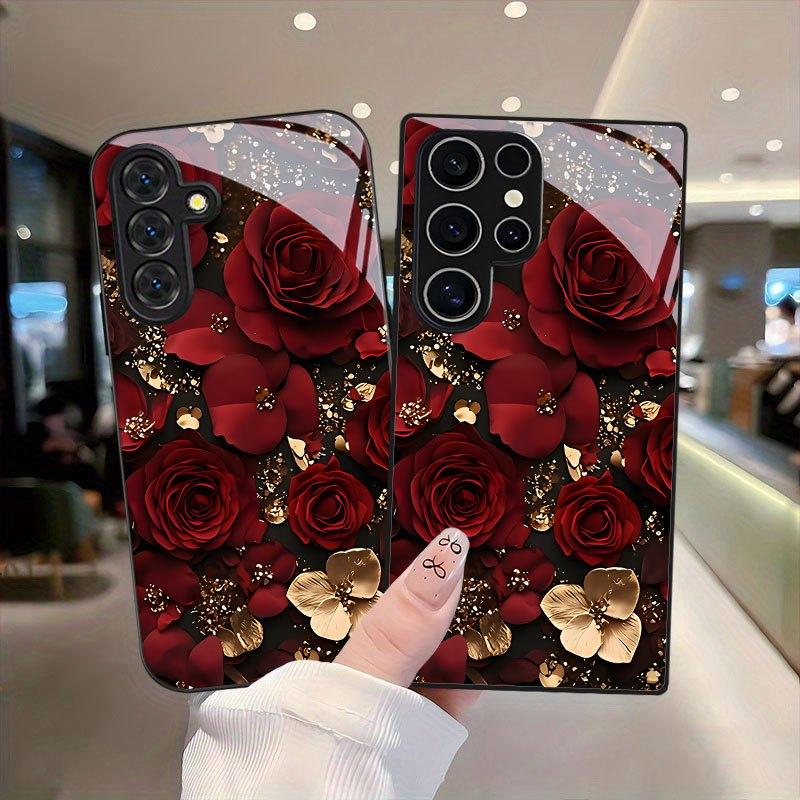 Stylish Tempered Glass Protective Case with a Rose Flower Design for Various for Samsung Galaxy S26 S25 S24 S23 S22Pro S21 S20 Fe Plus Ultra Pro A56 A55 A54 A53 A52 A51 A36 A35 A34 A32 A26 A25 A24 A23 A16 A15 A14 A06 A05 A03s, Offering Anti-Drop Features