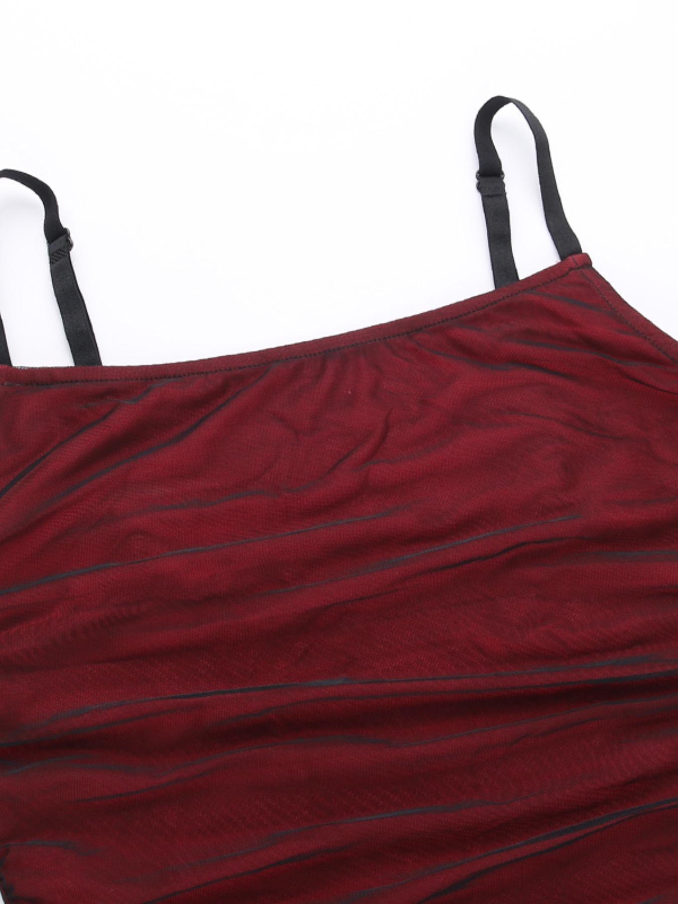 Women's Plain Ruched Cami Knit Dress, Elegant Sleeveless Spaghetti Strap Bodycon Long Dress for Party Club Dating Wear, Ladies Clothes for All Seasons