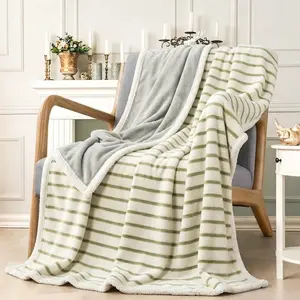 Creamy Striped Flannel Blanket, Ultra Soft Lightweight Sofa Throw, Dual Sizes, Multiple Colors, Ideal for Moving, Birthday, Christmas Gifts