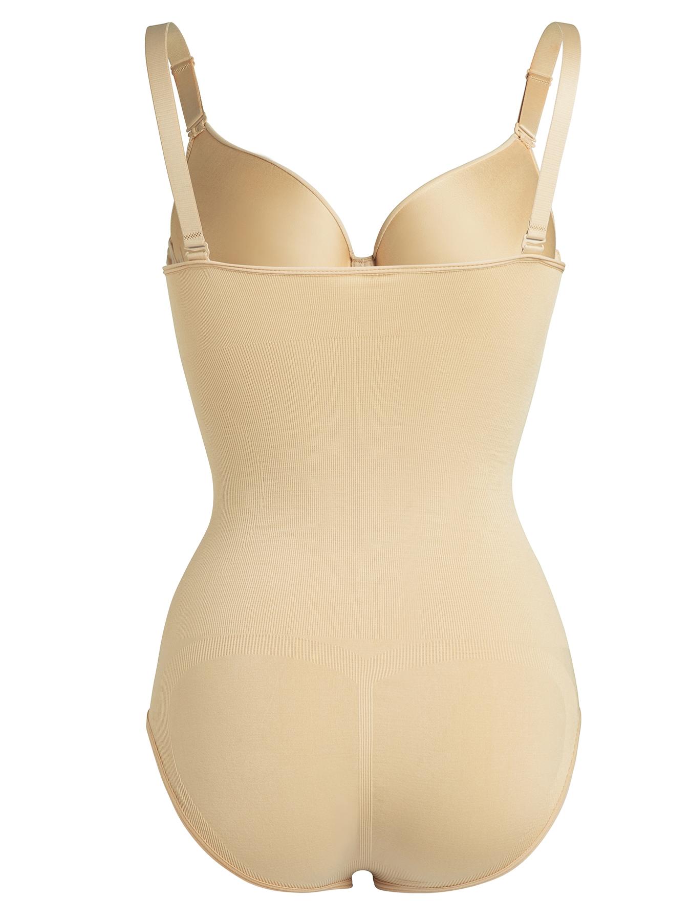 Women's Solid Seamless Underwire Bra Shapewear Bodysuit, Tummy Control Adjustable Spaghetti Strap Cami Body Shaper For Women Casual Dating Work Party