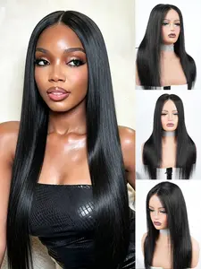 5*5 Glueless Human Hair Wig Middle Part Pre-Cut Lace Closure Wig Beginner Friendly Long Straight Natural Looking Wigs 20-28 Inch for Daily