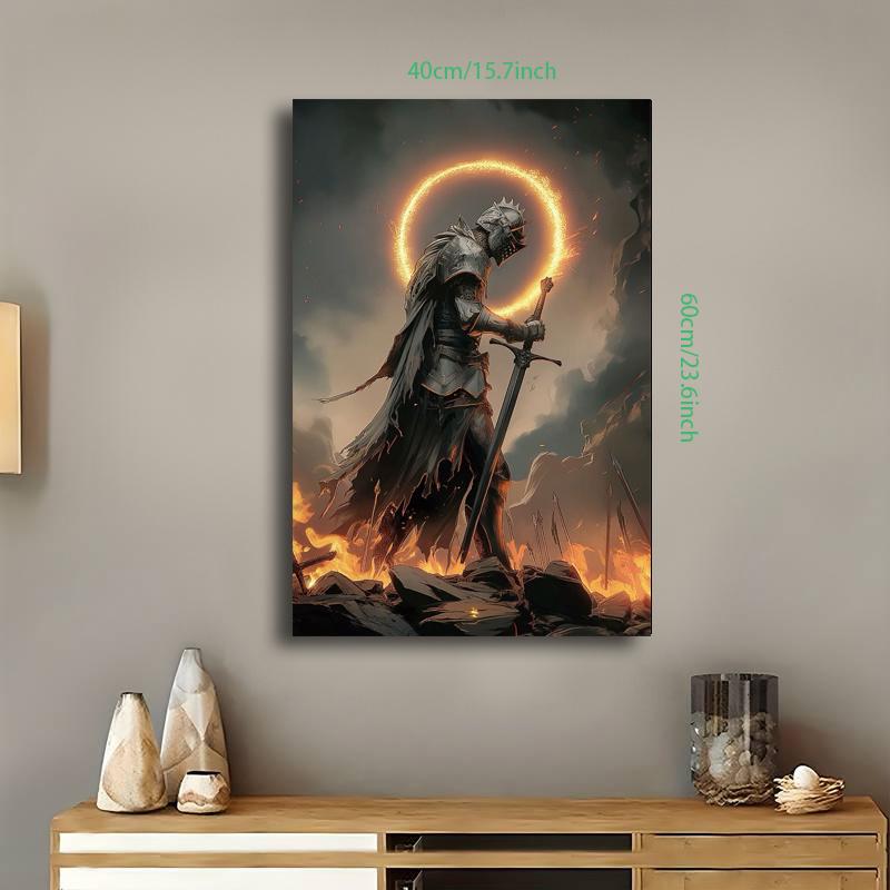Frameless Artwork, 2D Flat1 Dark Soul Canvas Wall Poster - Frameless, Dramatic Sword Dance Design, Perfect for Living Room, Study, Bedroom Decoration |   Elegant Black Framed Gift, Ideal Room Decor, 2D Flat, Perfect for Room Decor