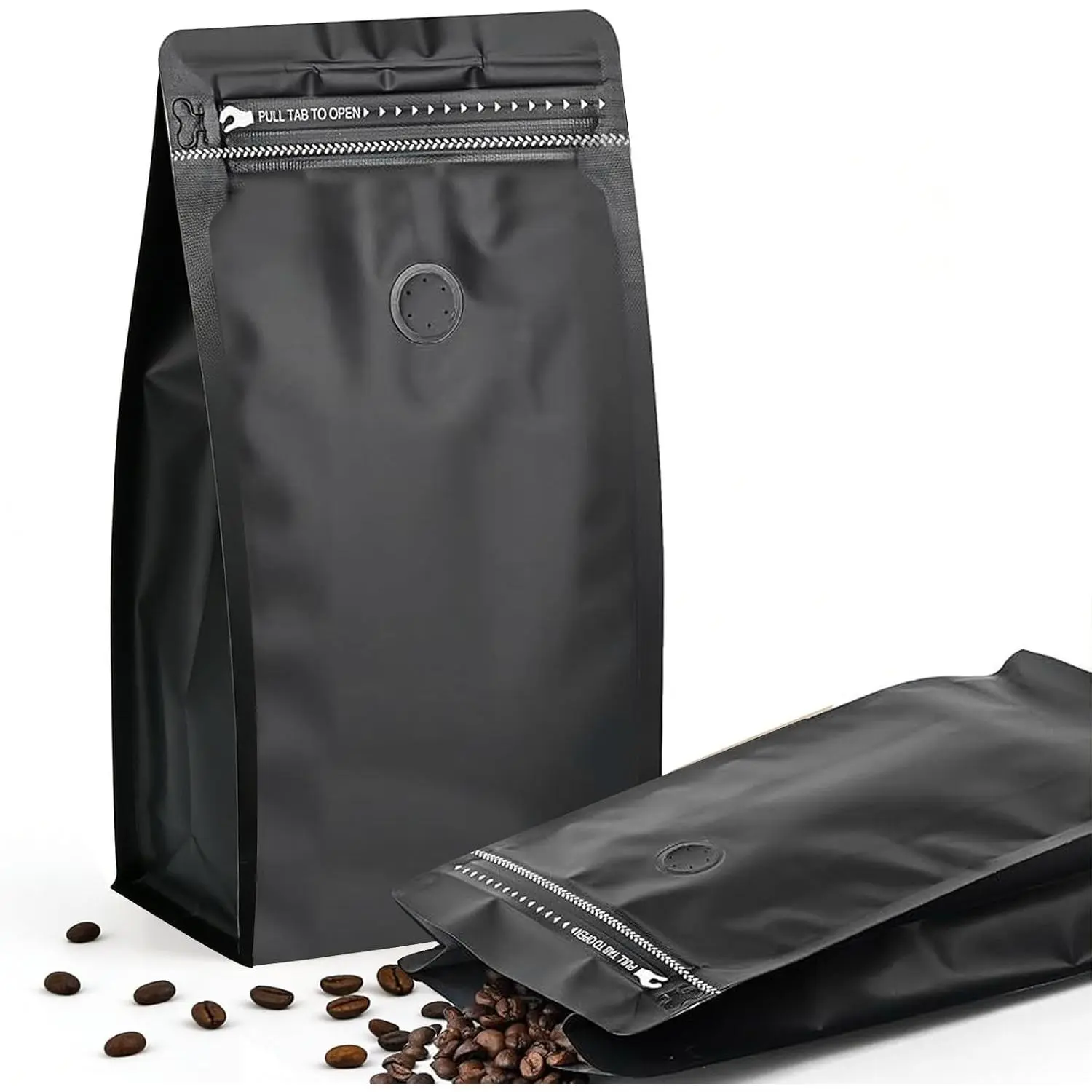 50 count Coffee Bags with Valve, Black Coffee Bean Storage  Foil Stand Up Pouches Resealable Bags for Small Business (32oz 2lb)