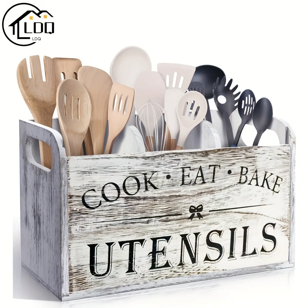 Wooden vintage-style storage box for kitchen utensils, chopsticks, spoons, and cutlery, portable sorting box for Western restaurant cutlery
