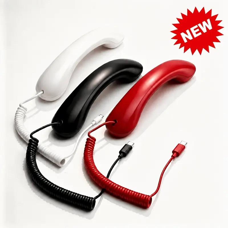 New Type-C Retro Wired Headset, Classic Landline Receiver Design, Retro Style with Microphone - Type-C Straight Jack, No Adapter Needed, No Tangles, Volume Control, Multiple Colors for Different Scenes, Type-C Retro Wired Headset