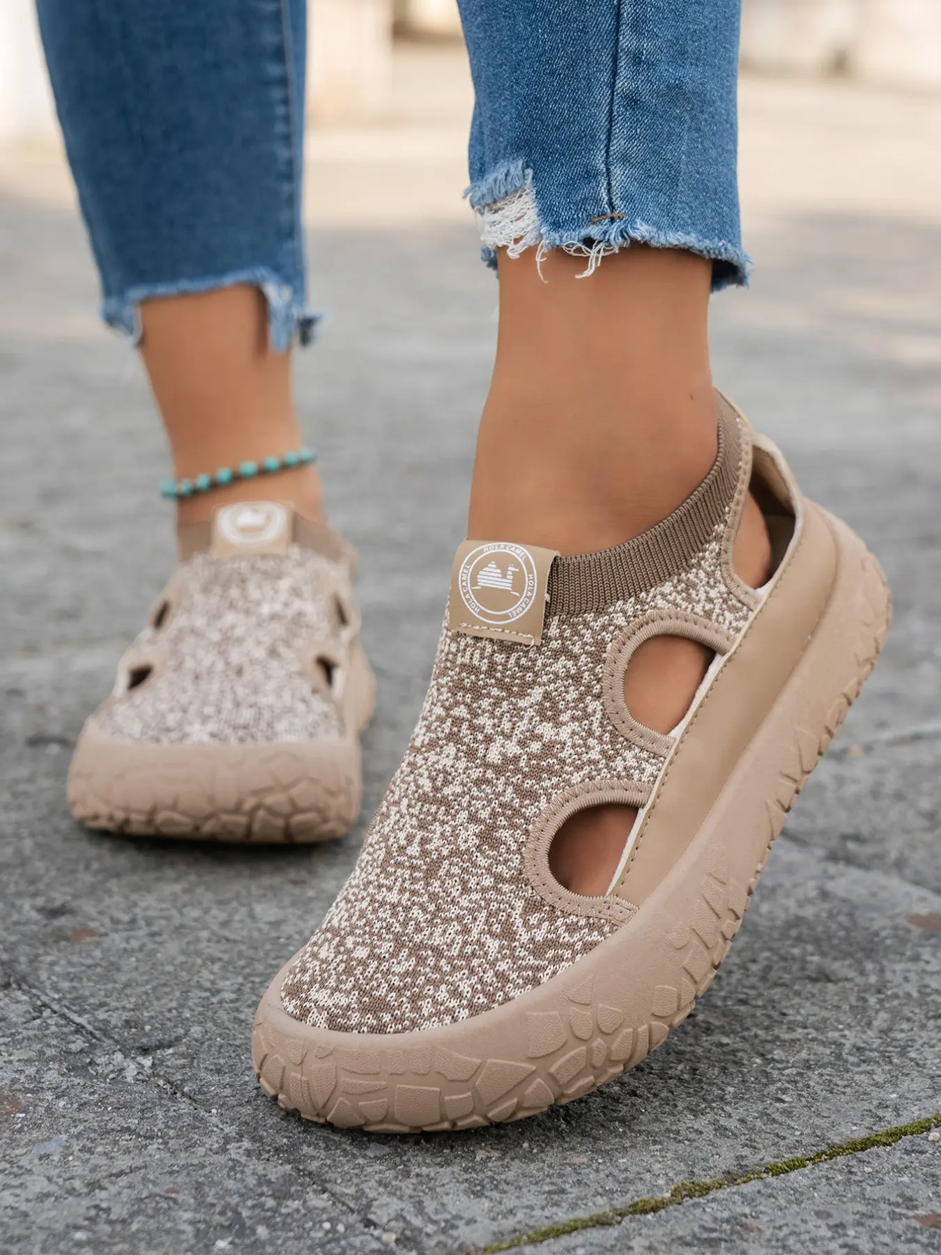 New Mixed Color Spot Hollow Out Mesh Backless Lazy Shoes, Shock Absorbing Anti-Slip Thick Sole Sandals for Women, Casual Beach Walkers