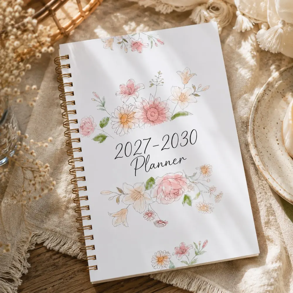 Feng Shui Colorful Four-Year Planner, 2027-2030 Coil Notebook, Self-Discipline Checklist Journal, Girls' Planner, Handbook