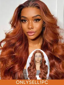 24 Inch Burgundy/Ginger Long Body Wavy Wigs for Women, Gorgeous Fluffy Natural Looking Wigs without Bangs, Synthetic Heat Resistant HD Lace Front Wigs for Party, Daily Use, Synthetic Hair