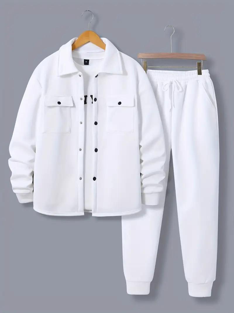 Men's two-piece set men's fashion solid color pocket open button lapel jacket and solid color set formal long sleeved
