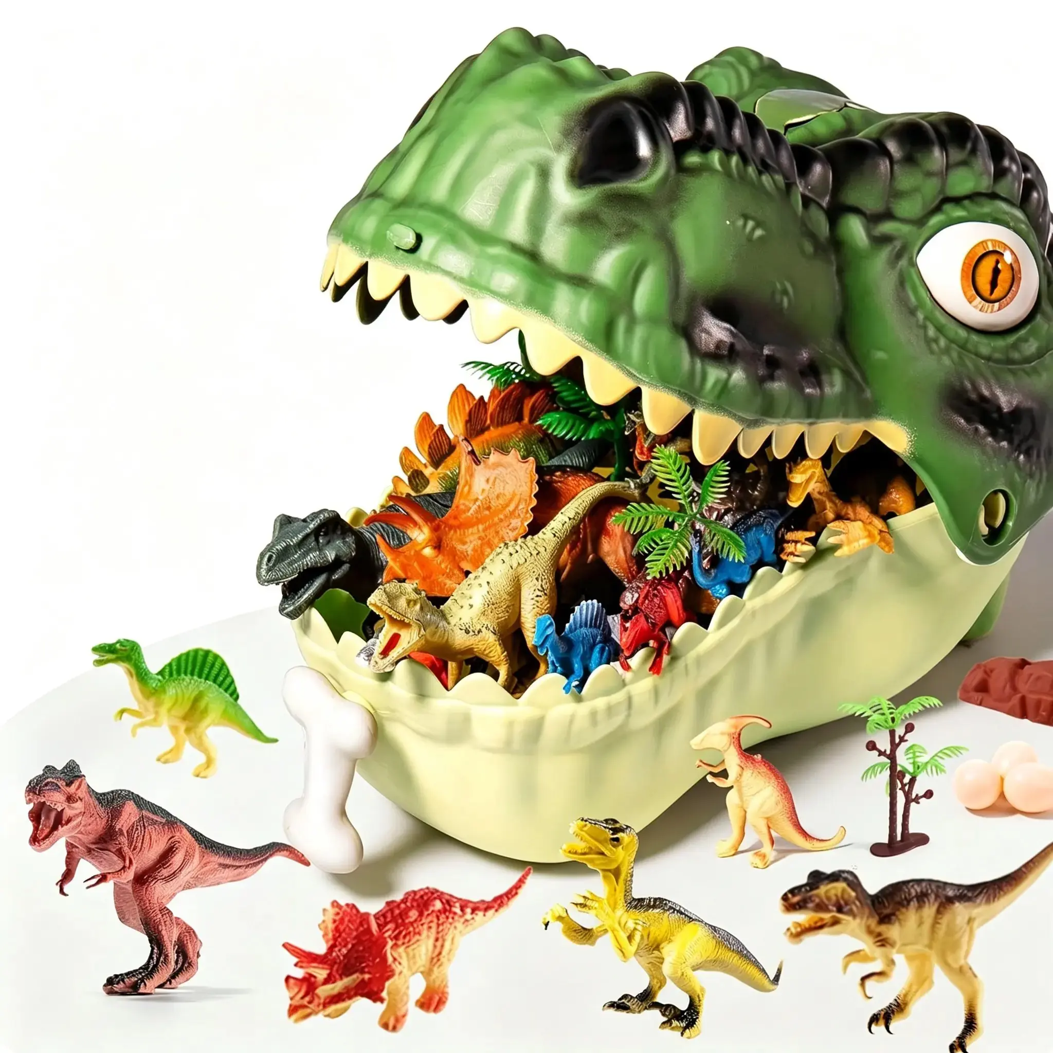 Dinosaur Toys for Kids Ages 3-5, Realistic Jurassic Dinosaur Models Set, Includes Eggs Trees Fence Scene, Educational Gift for Boys Girls