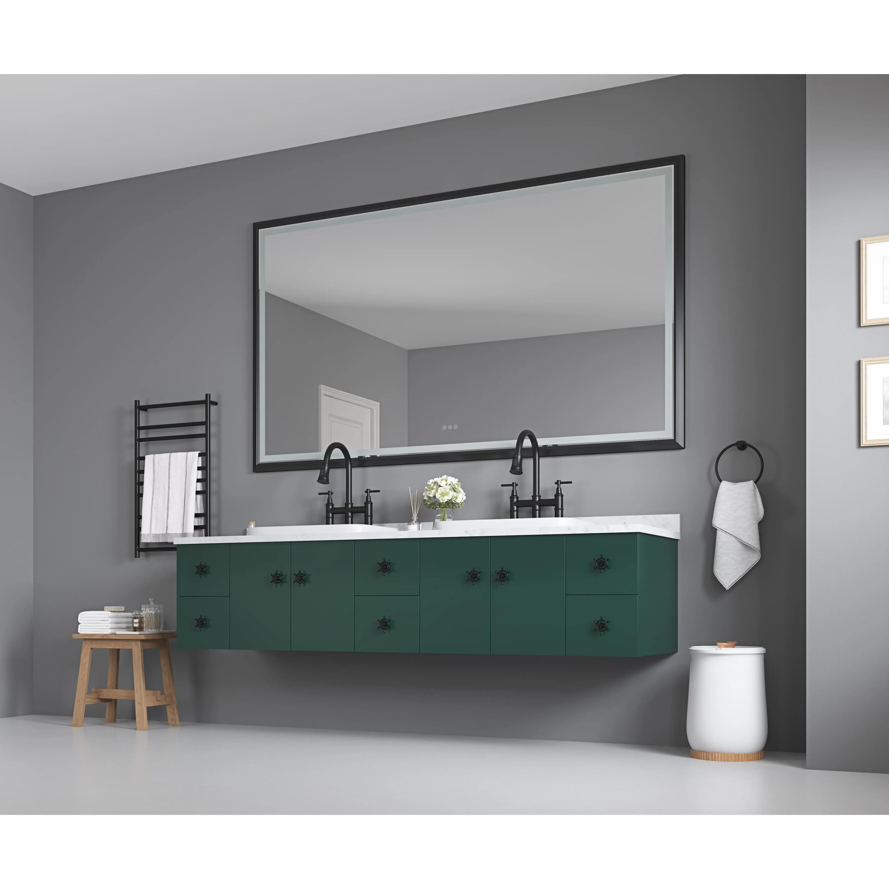 Nokaa 84x48 Inch Oversized Rectangular LED Bathroom Vanity Mirror with Anti-Fog, Dimmable, Matte Black Frame, Wall Mounted, HD Reflection for Bathroom, Gym, Dance Studio, Makeup, Grooming, Large Wall Mirror Kit
