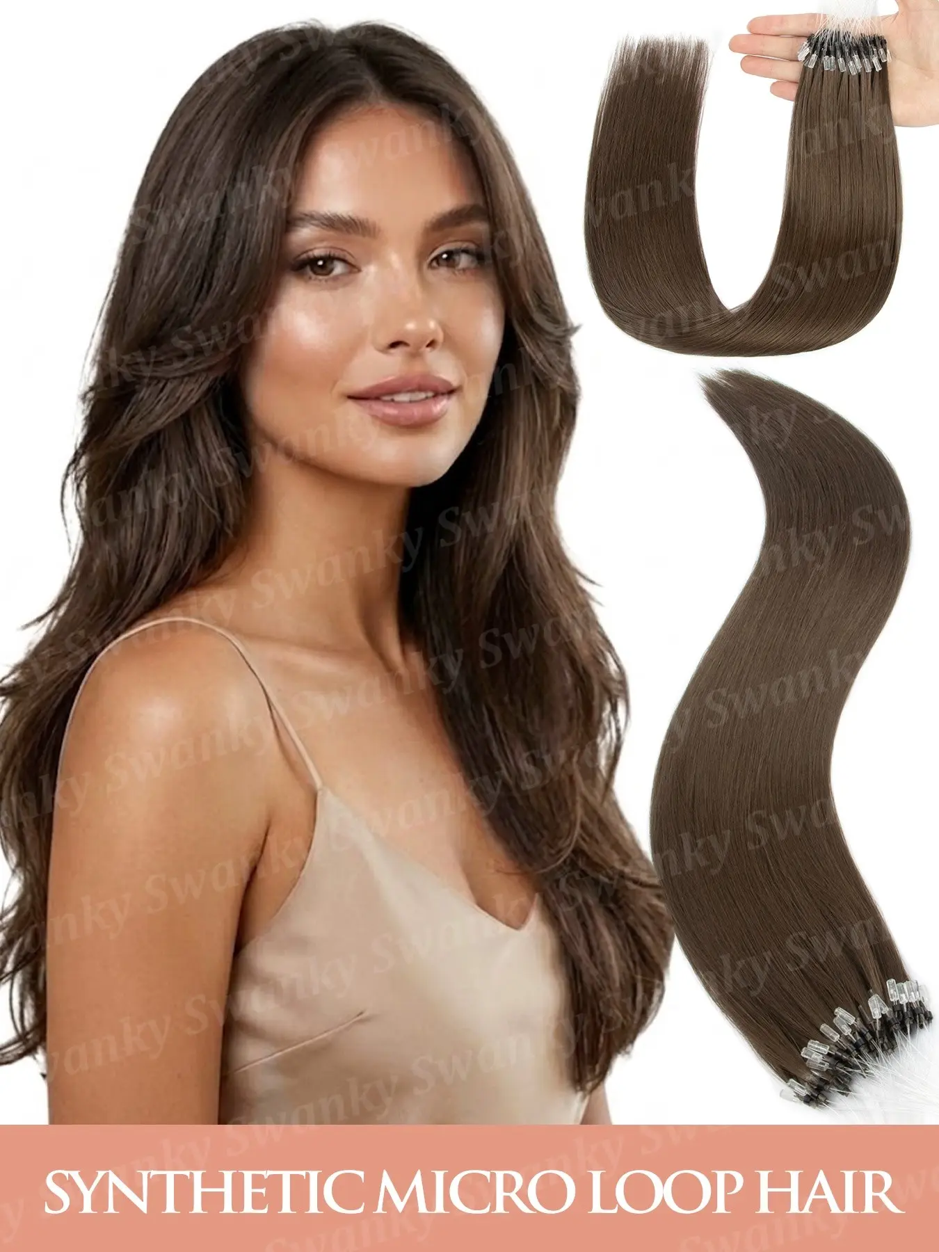 Straight Synthetic Micro Loop Hair Extensions 20inch/50.8cm 50G/Pack Invisible Micro Link with Instant Volume Clip-Free Application for Highlights & Volume Addition