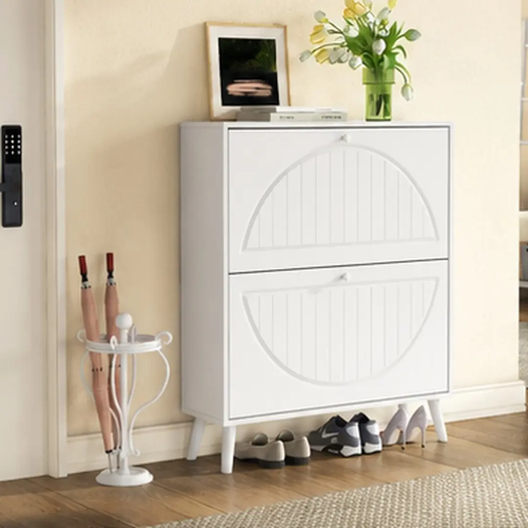 ARCH Narrow Tipping Bucket Rectangular Storage Cabinet - Carved Details, Solid Wood Legs, Metal Anti-Tip Safety Kit, MDF, Ancient White, Easy to Assemble, High Capacity, 9.45W x 31.5D x 37H in, 37.58 lb, for Living Room Small Spaces