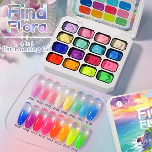 4-in-1 Patting Gel Nail Polish Kit, 16 Shades Cream Nail Color Palette, High Pigment Smooth Application, DIY Gradient & Floral Nail Art for Salon & Home Manicure