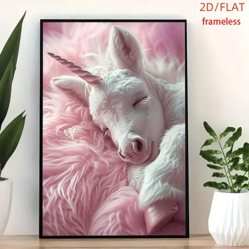 frameless Sleepy Unicorn Decal Art Decor Print Poster, Wall Art for Living Room, Bedroom, Office, Dining Room & Bar, Perfect Gift & Home Decor, 12in x 16in
