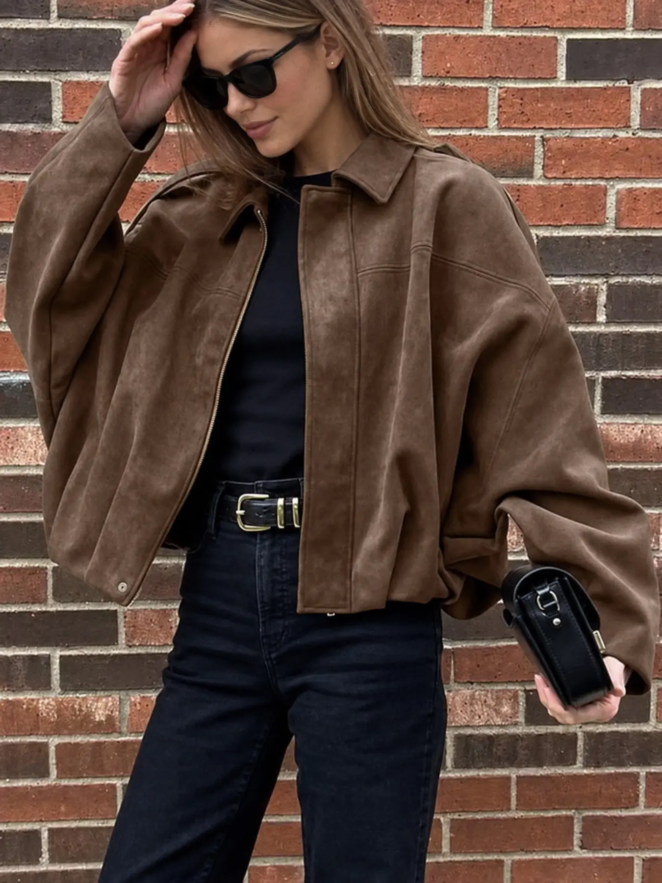 SHEROUSE Women Fashion Pilot Bomber Jacket Coat, Faux Fur Texture, Lightweight Fall Winter Outerwear, Stylish and Warm, Perfect for Cold Weather