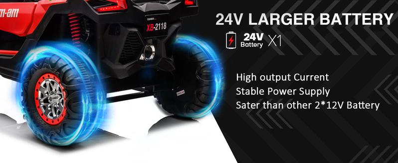 GARVEE 24V 2 Seater  Ride on UTV Car w/Remote Control, 4WD Powerful Electric Vehicle with 4x75W Motors, 4 Shock Absorber, Leather Seat, Music and Light, Electric Car  - Red