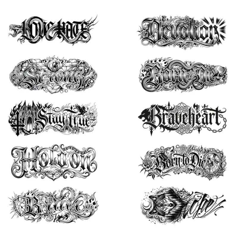 English slogan: Semi permanent tattoo, waterproof and long-lasting for 7-15 days, Gothic style herbal temporary tattoo sticker Fake Tattoos 9.8 * 22cm arm water transfer printing process Tattoos Stickers