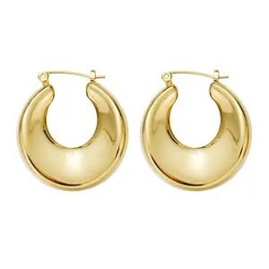 14K Gold Women's Circular Hoop Earrings - Copper Base, Nickel-Free, Synthetic Gems, Elegant Costume Jewelry for Party
