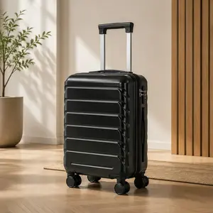 20-Inch Hardshell Carry-On Suitcase, Lightweight Stripe ABS Luggage with 4 Spinner Wheels and Combination Lock for Travel, Black, Luggage Sets