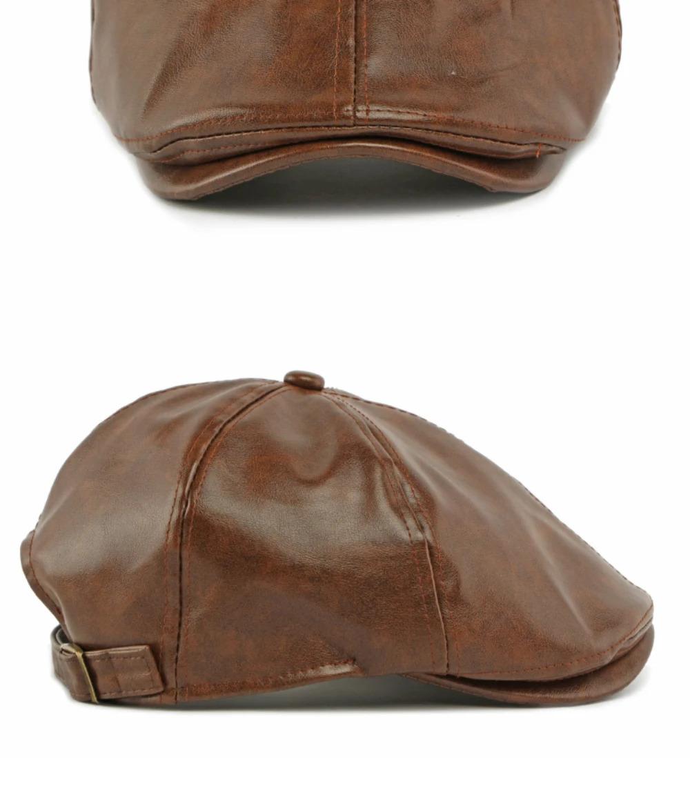 HT4937 Mens Beret Women Autumn Winter PU Leather Hat Retro Artist Painter Beret Hat Male Female Ivy Flat Cap Octagonal Beret Cap