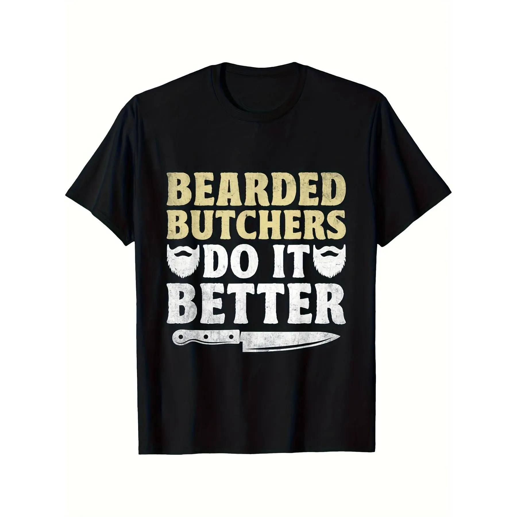 Bearded Butchers Unisex 100% Soft Cotton Crew Neck Short-Sleeve T-Shirt, Bold Print Letter Graphics Casual Wear, Funny Butcher Humor Menswear Top