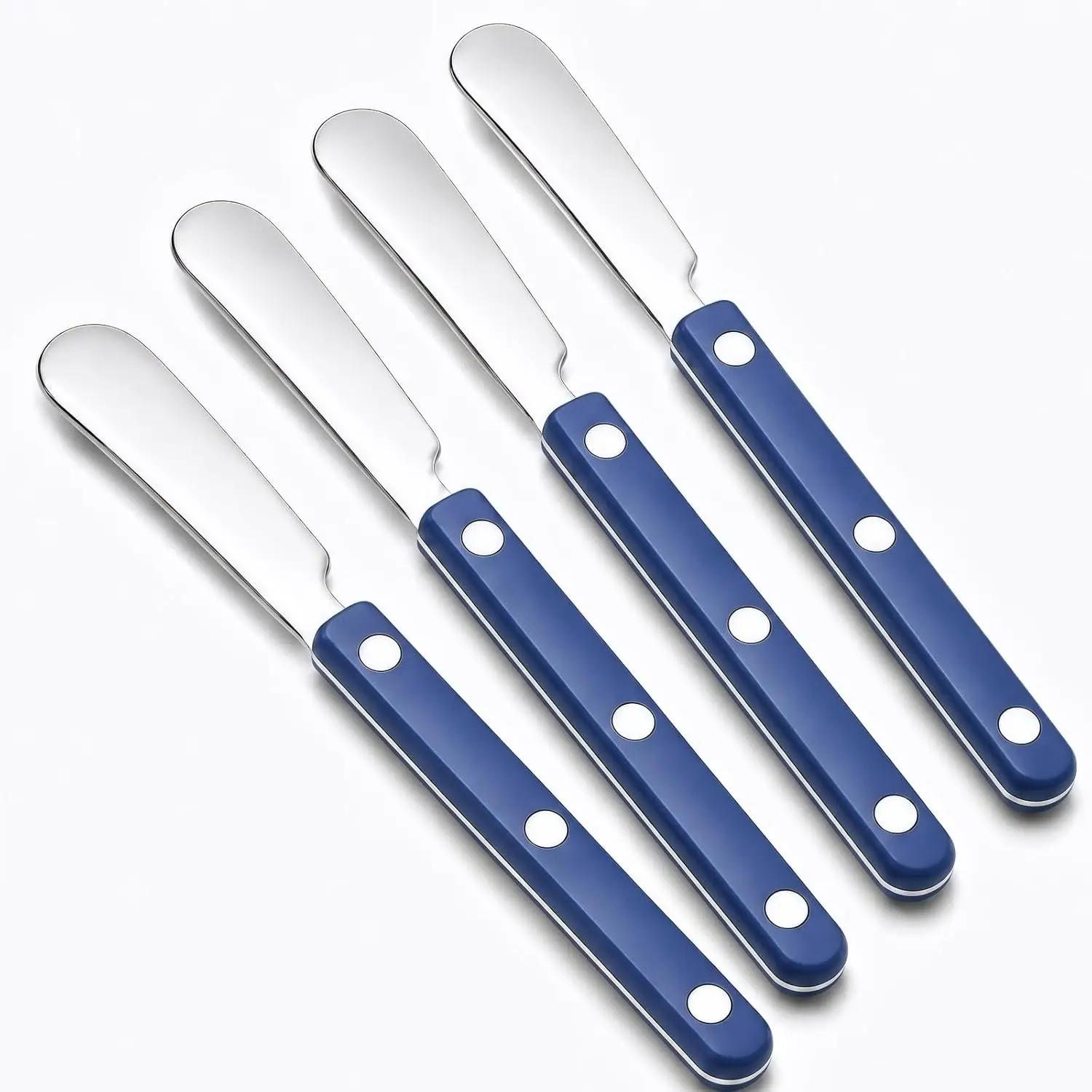 4PCS 304 Stainless Steel Butter Knives Set - 6.3in Cheese Spreader with Ergonomic Handle for Cheese, Butter (Blue)