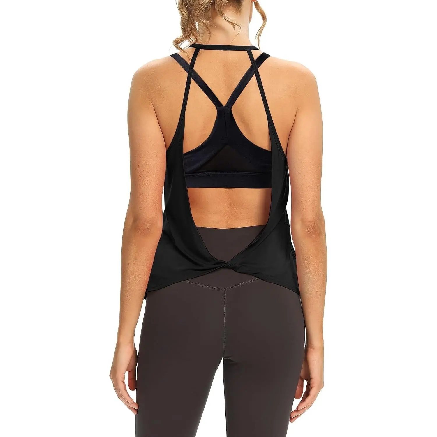 Womens Open Back Workout Tops Sleeveless Halter Gym Athletic Tank Tops Loose Fit