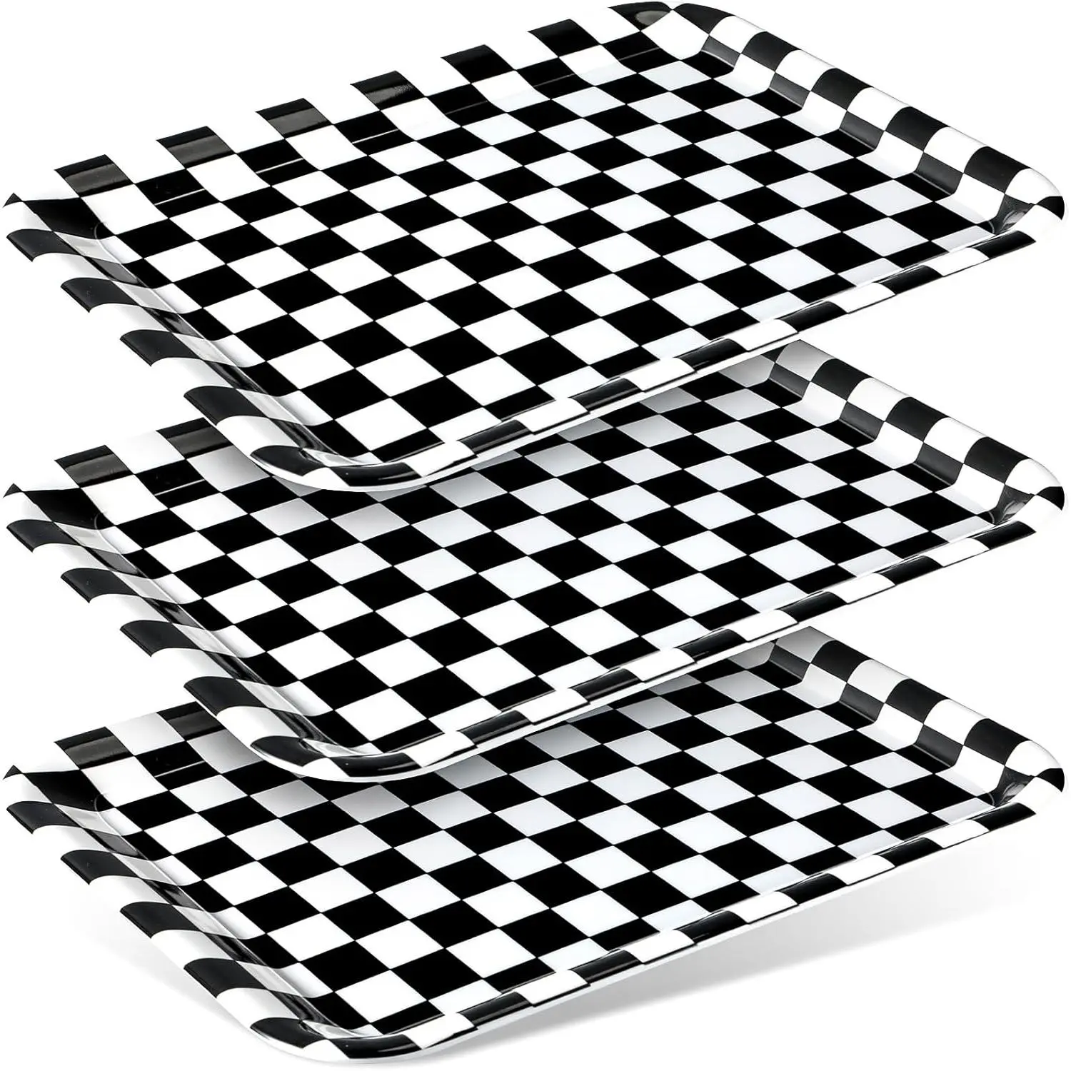 3 count 13 x 10 Inch Checkered Serving Tray  Serving Pieces Race  Trays Rectangle Checker Plate  Dishes  Platter for Birthday Party