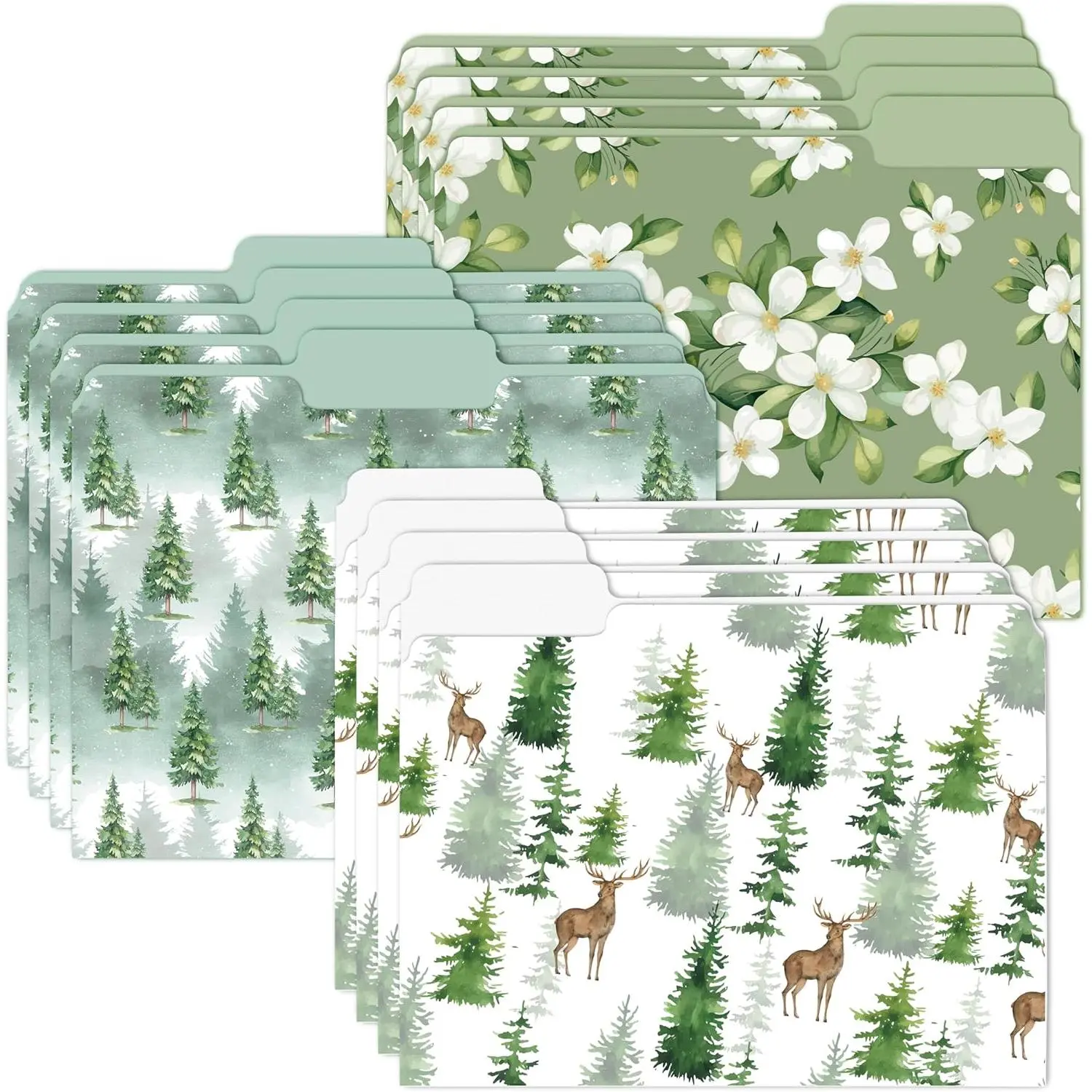 12 count Watercolor Forest File Folders - Christmas Letter Size Decorative File Pockets with 1/3 Cut Tab Pretty Tree Flower Folders for Office  Classroom Supplies Documents, 8.9 x 11.6 Inch