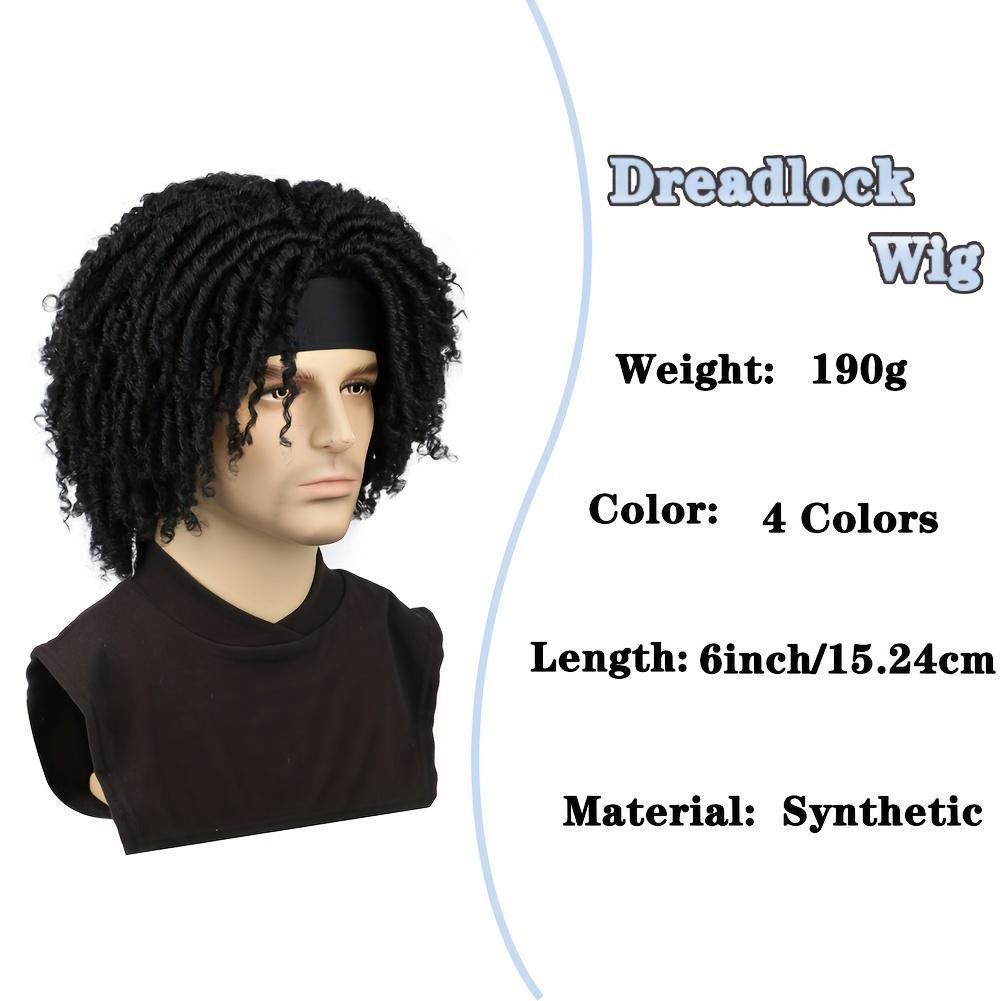 Men’s 6-Inch Afro Curly Dreadlock Wig with Headband | High-Heat Resistant Synthetic Faux Locs, Full Density Rose Net Cap, Easy Everyday Style