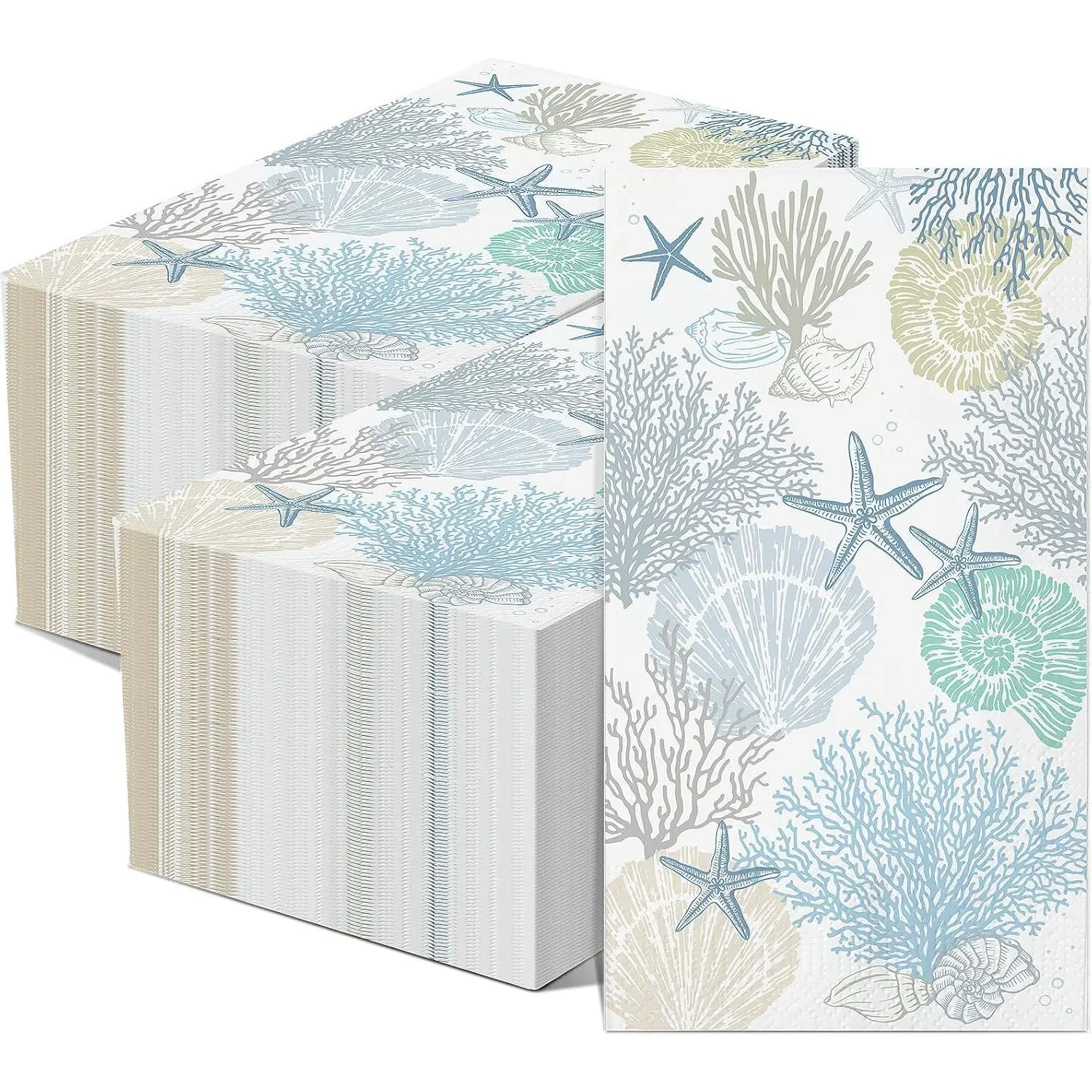 200 Seashell Napkins Bulk 3 Ply Summer Ocean Sea Guest Napkins Coastal Beach Nautical Paper Guest Towel for Bathroom Wedding, 7.9 x 4.3 in(Coral)